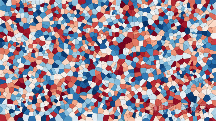 彩色玻璃彩色Voronoi载体EPS抽象。 不规则细胞背景模式。 二维几何形状网格8k高清