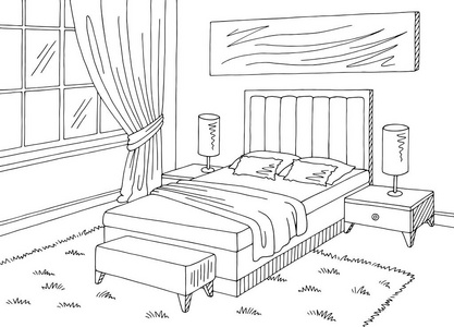 卧室的草图手绘素描.