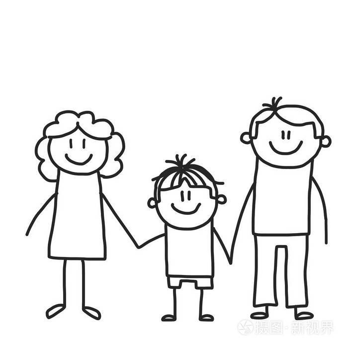 有孩子的幸福家庭孩子画样式向量例证母亲父亲姐妹兄弟