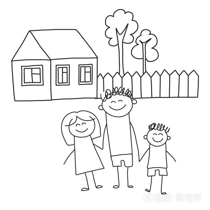 有孩子的幸福家庭孩子画样式向量例证母亲父亲姐妹兄弟