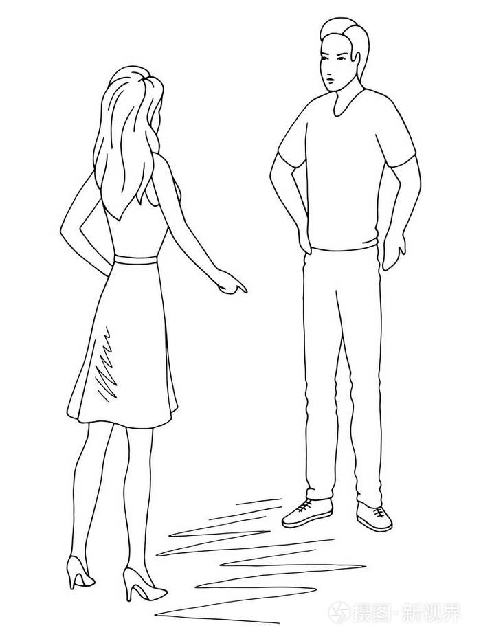 男女争吵图形黑白隔离素描插图矢量插画-正版商用图片15xyix-摄图新