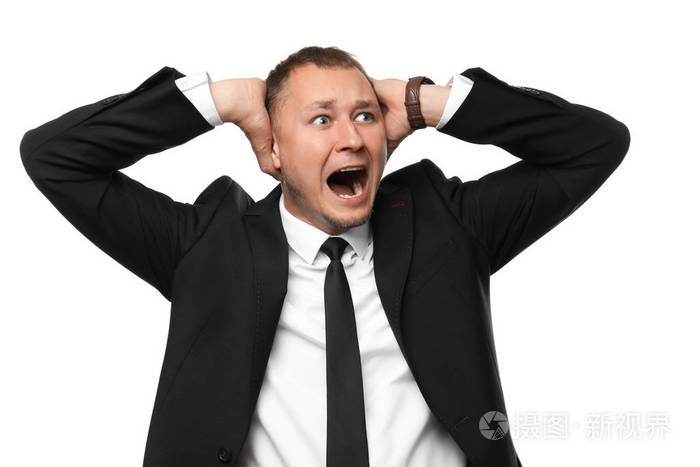 商人有白色背景的恐慌症
