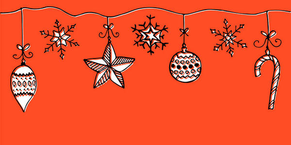 涂鸦圣诞设计元素..可爱的手绘花环。圣诞快乐，新年象征，刻字。矢量图