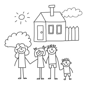 有孩子的幸福家庭孩子画样式向量例证母亲父亲姐妹兄弟