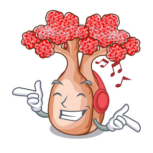 小边牧吉祥物瓶子树上听音乐高原矢量插图插画