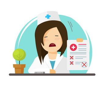 医生显示不良诊断结果向量例证, 平卡通不开心的妇女医师, 医师与纸质