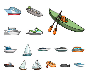 水和海运卡通图标集合中的设计。各种船和船矢量符号股票网站插图