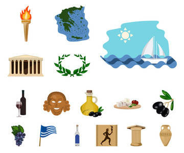 国家希腊卡通图标集集为设计。希腊和标志性的矢量股票网站插图