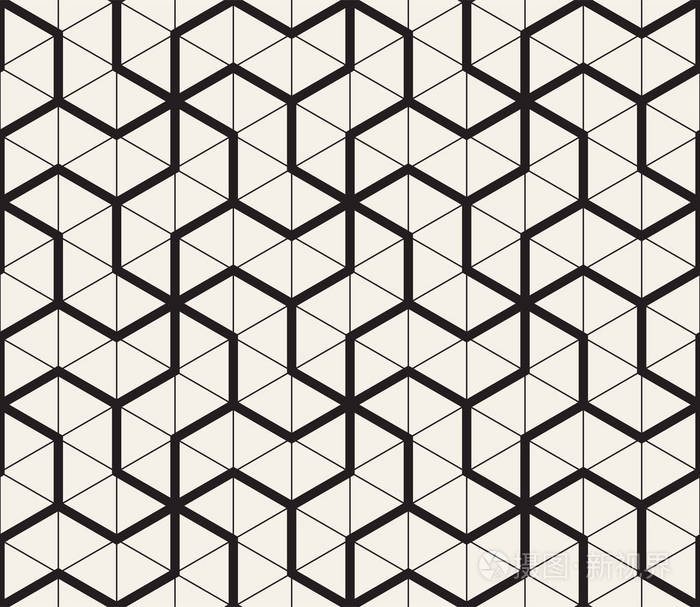 矢量无缝几何图案.简单的抽象线格子.重复三角形网格平铺背景
