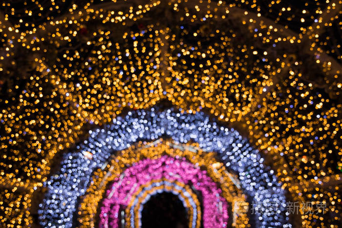 模糊的花环作为弧形或半圆城市夜光模糊bokeh离焦背景抽象模式