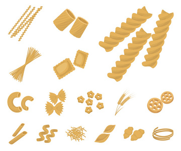 类型的面食卡通图标集收集为设计。计算的通心粉吃矢量符号股票 web 插图