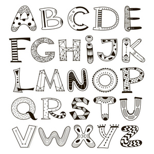 手绘黑白艺术字母集字体,字母,字母表为孩子们涂鸦abc矢量照片