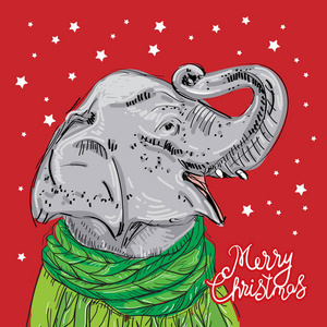 s card design Elephant head with a raised trunk in a knitted swe