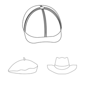 帽子和帽子图标的矢量插图。网站头饰和附件股票符号的收集