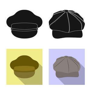 帽子和帽子图标的矢量插图。股票的头饰和辅助向量图标集