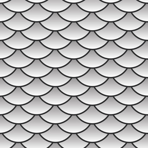 无缝图案抽象鳞片简单背景与日本圆图案灰色白色黑色。 可用于织物壁纸网站。 矢量插图