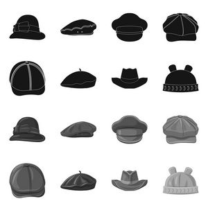 帽子和帽子符号的矢量插图。头饰和辅助股票矢量图的收集