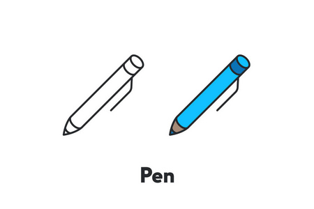 蓝色墨水笔办公室写最小平面轮廓笔画图标