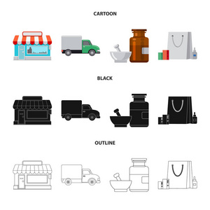 药房和医院标识的隔离对象。收集药房和商业媒介图标为股票