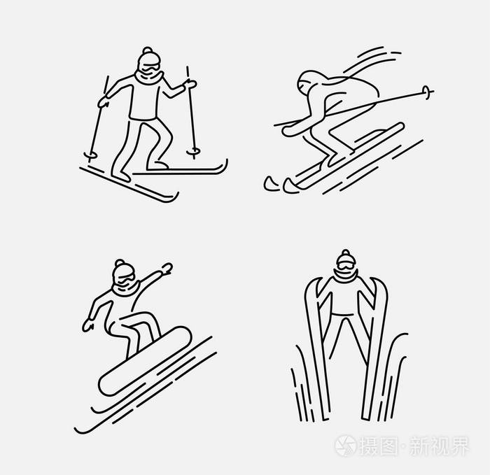 滑雪板和滑雪或其他冬季运动的矢量图标和徽标