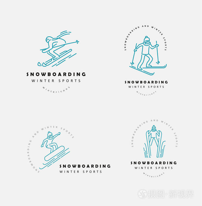 滑雪板和滑雪或其他冬季运动的矢量图标和徽标
