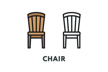 木椅座椅。 室内家具概念。 最小颜色平线轮廓笔画图标。