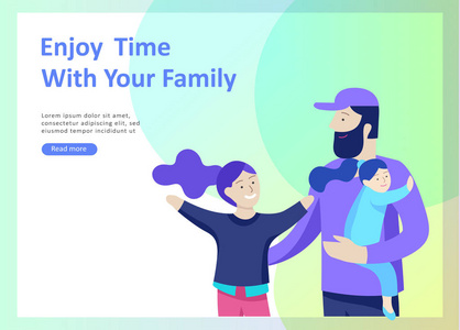 登陆页模板快乐家庭旅行和心理治疗家庭保健商品娱乐为母亲父亲和他们的孩子。父母与女儿和儿子有乐趣