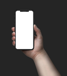 女人拿着空白屏幕的智能手机.照片