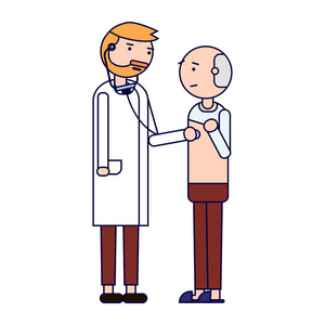 医生检查病人的胸部. 孤立在白色背景上. 矢量图.照片