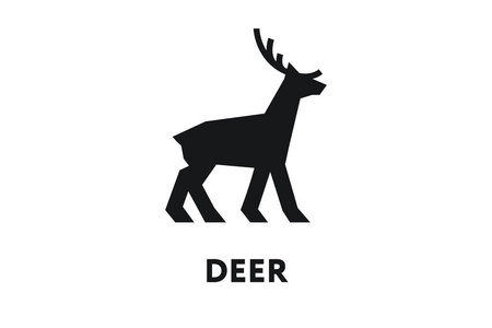 几何鹿森林动物驯鹿。 最小颜色平线轮廓笔画图标。
