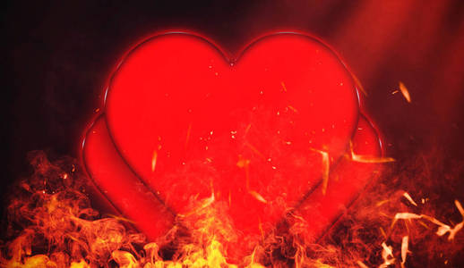 s day Card with red hearts on isolated fire particles embers bac