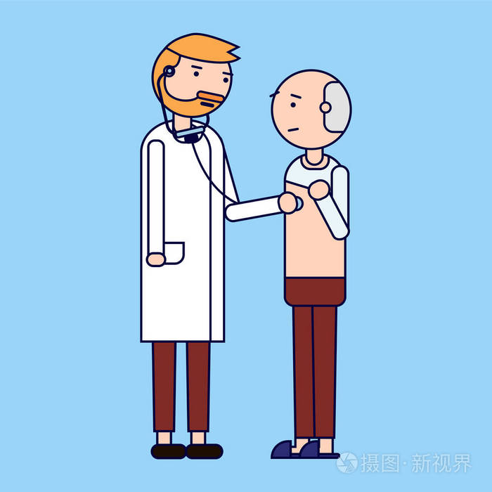 医疗保健. 医生检查病人的胸部. 矢量图.