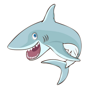 鲨鱼跳出水中卡通人物矢量插图漫画贴纸设计元素.