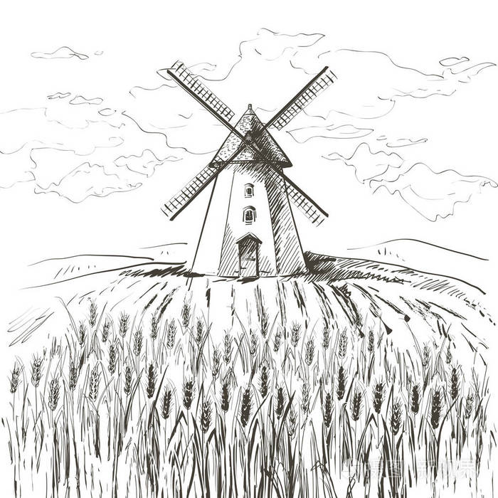 手绘向量农村景观雕刻风格例证插画-正版商用图片15ysll-摄图新视界