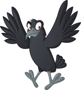 卡通可爱的乌鸦。 有趣快乐乌鸦的矢量插图。