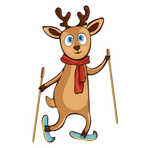 彩绘人物鹿手画卡通人物矢量插图漫画贴纸设计元素.