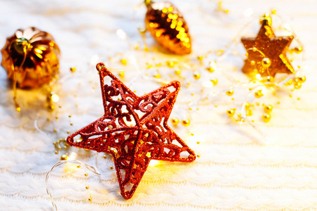 圣诞节和新年装饰明星黄灯背景