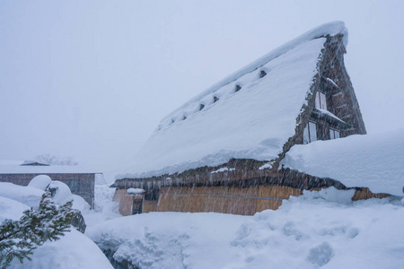 日本丘布市西拉卡瓦戈吉夫冬季降雪。