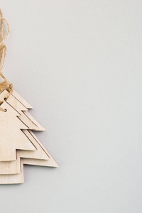 s Day festive decoration, wooden Christmas trees on gray backgro