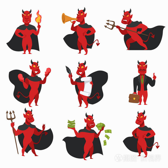 披风的魔鬼,有角和尾巴插画-正版商用图片15z31b-摄图新视界
