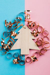 s Day festive decoration, wooden Christmas trees with golden rib