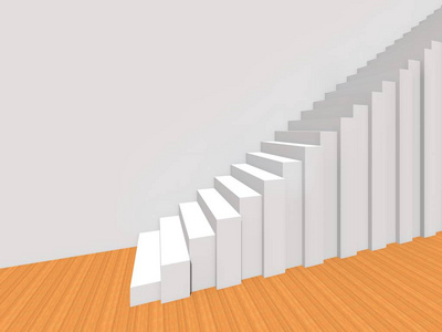 概念楼梯上的墙壁背景建筑或建筑，比喻商业成功增长进步或成就。 三维插图的创造性步骤上升到顶部作为视觉设计