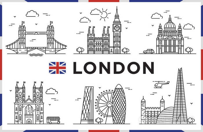 英国伦敦. 大爆炸教堂,现代建筑和城市景观. 矢量插图