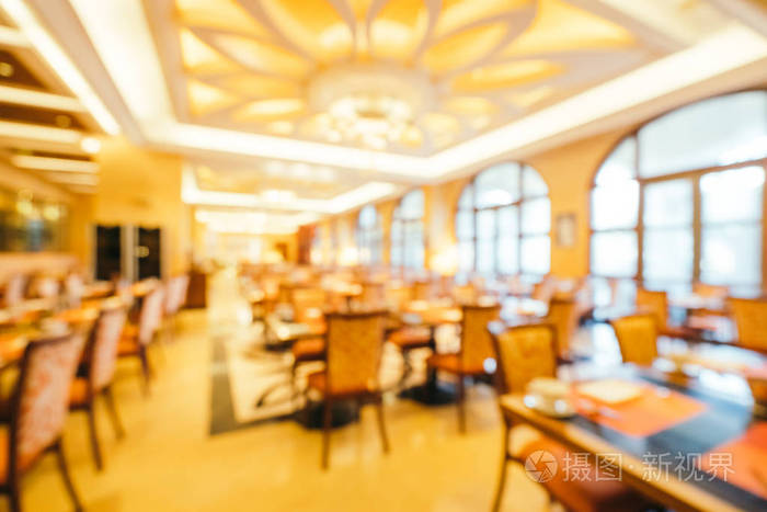 酒店餐厅和咖啡厅内部抽象模糊和分散注意力的自助早餐，背景介绍