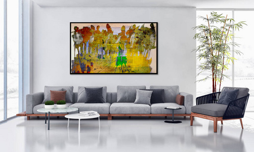 大型豪华现代明亮室内公寓客厅插图3渲染计算机生成图像