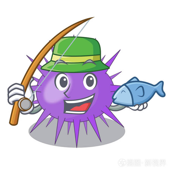 吉祥物海胆矢量图钓鱼水下风景