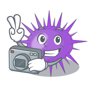 魔鬼水下风景吉祥物海胆矢量插图