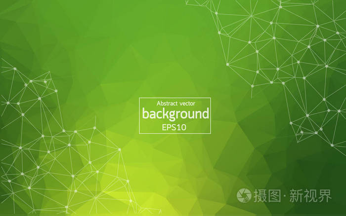 几何绿色多边形背景分子与通信. 有点的连接线. 极简主义的背景.