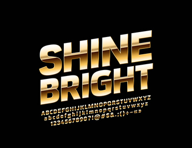 矢量闪耀金色字体. 旋转明亮的字母,字母,数字和符号.照片