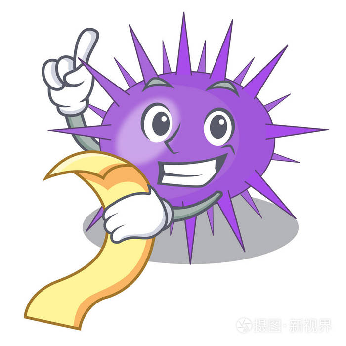 有菜单的水下风景吉祥物海胆矢量插图